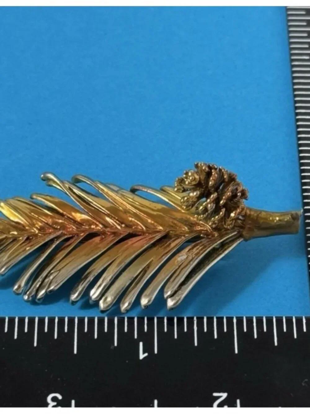 Vintage Pine Branch Leaf Brooch Pin Gold Tone Nature Holiday Jewelry